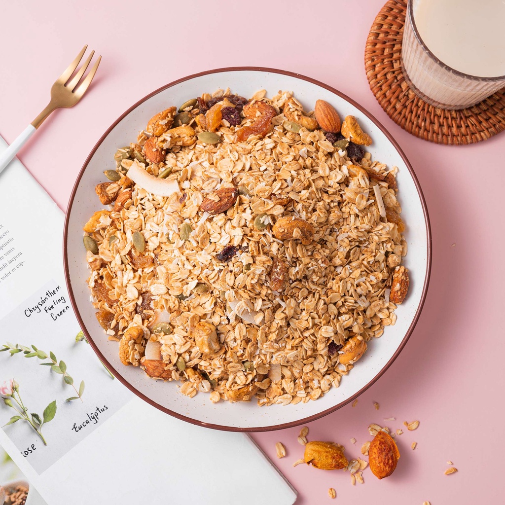 Ngũ cốc granola siêu hạt ONFOD dành cho người tiểu đường, ăn kiêng, giảm cân, gym, yoga 250g 500g