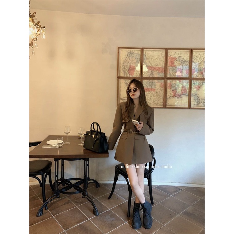 Áo khoác blazer thu đông kèm đai đẹp sang trọng 2022