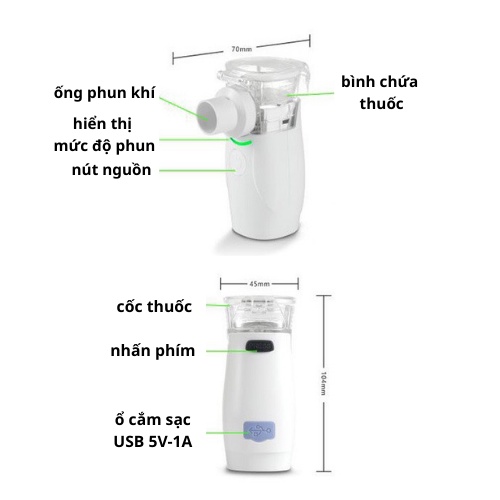 Máy Xông khí dung cầm tay Jziki, Mesh Nebulizer phiên bản 2021 ( bảo hành 01 năm)