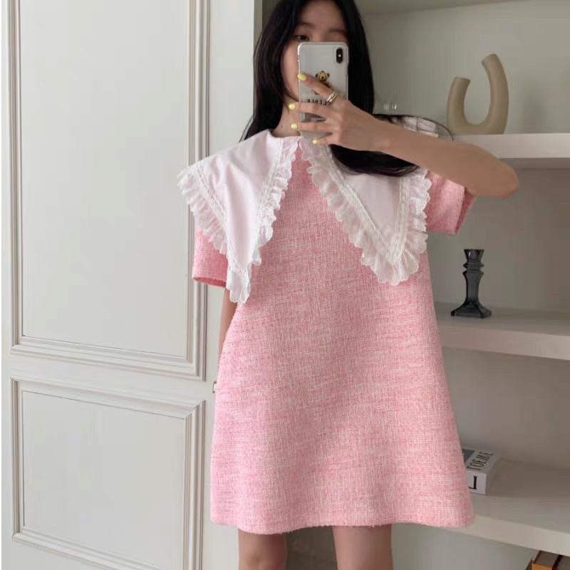 VÁY SUÔNG TWEED CỔ NƠ BÈO KOREA STYLE