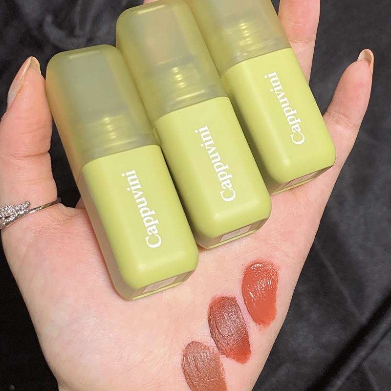 Cappuvini 6 Màu ❤ Son Kem Lì Mềm Mịn Không Thấm Nước Dưỡng Ẩm Thiết Kế Ống Màu Hồng Xanh Lá 2022
