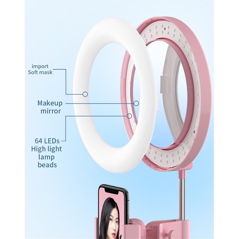 ĐÈN LED LIVESTREAM G3 TÍCH HỢP GƯƠNG TRANG ĐIỂM KÈM GIÁ ĐỠ ĐIỆN THOẠI ĐỂ BÀN CÓ THỂ GẤM GỌN ĐA NĂNG