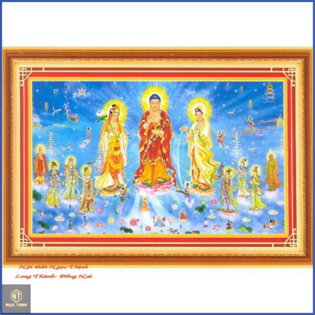 Freeship Tranh thêu  THẾ GIỚI TÂY PHƯƠNG TAM PHẬT  (A 1192)kích thước :148×89cm (Hàng cao cấp)