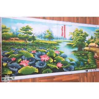 Tranh gắn đá làng quê hồ sen việt nam ( thành phẩm chưa khung)