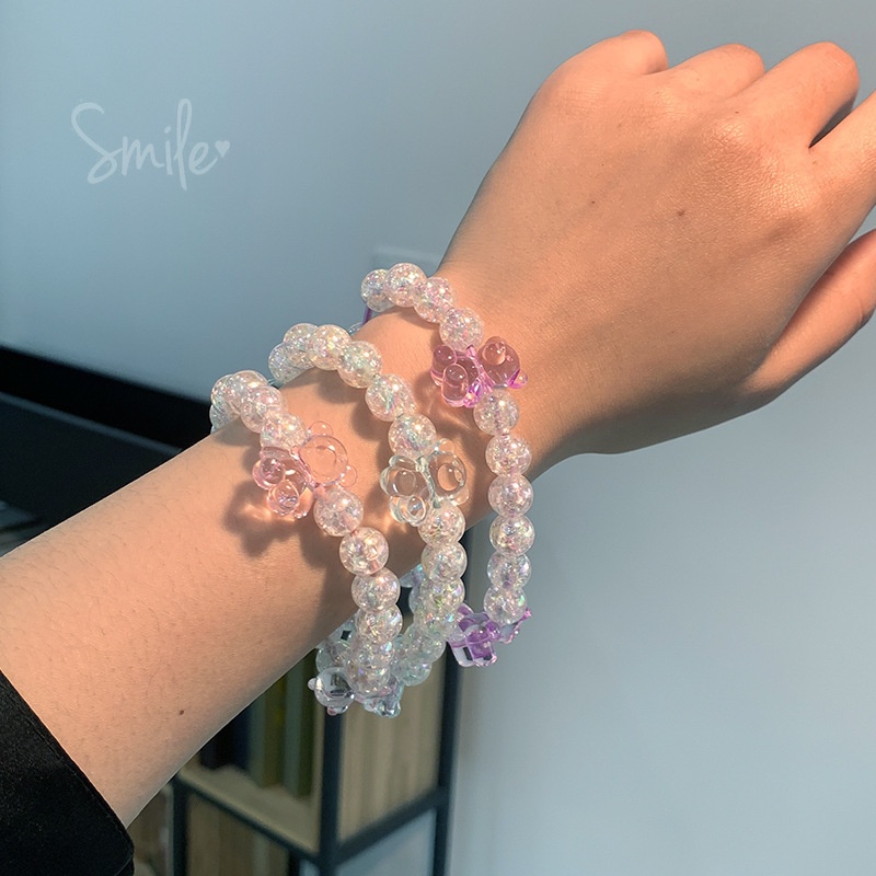 Dây Buộc Tóc Co Giãn Đính Hạt Pha Lê Hình Gấu Dễ Thương Phong Cách Nhật Hàn Cho Nữ