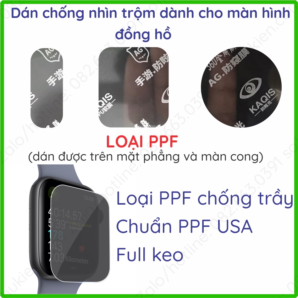 Dán chống nhìn trộm dành cho màn hình đồng hồ loại nano chống bể và ppf chống trầy