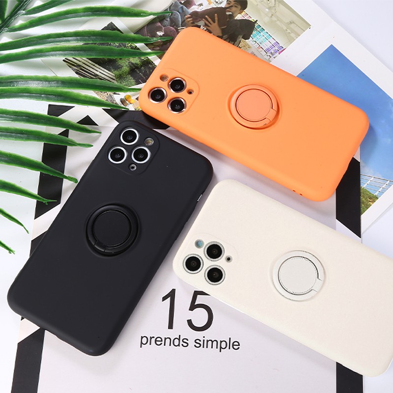 Liquid silicone mobile phone case with stand iPhone11 Pro Max XS Max XR all-inclusive lens anti-drop case simple mobile phone protective cover