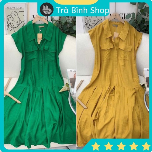 Váy sơ mi đũi cổ bẻ tay hến gập 2 túi trước ngực dáng babydoll đuôi cá nhiều màu, đầm suông đuôi cá vải đũi mềm mát