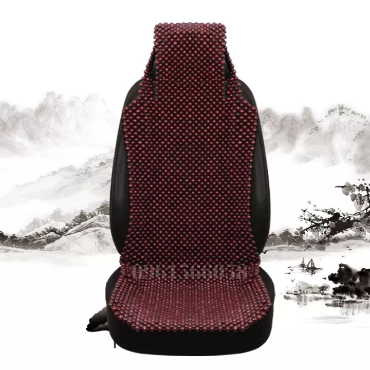 Trùm Mũ Ghế Ô Tô Hạt Gỗ Nhãn, Tấm Lót Đệm Lưng Ghế Xe Hơi Văn Phòng Màu Nâu Đỏ