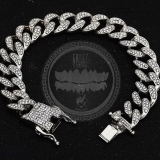 LẮC TAY VÀ DÂY CHUYỀN CUBAN KIM TITAN HIPHOP BRACELET CUBAN MIAMI 12”MM ĐÍNH ĐÁ LẤP LÁNH BRASS RHINESTLÁC