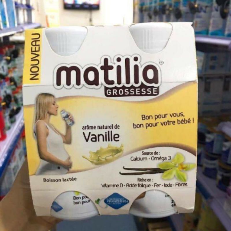 (Thùng 6 lốc) Sữa bầu mattilia vị vani, socola của pháp date 2022