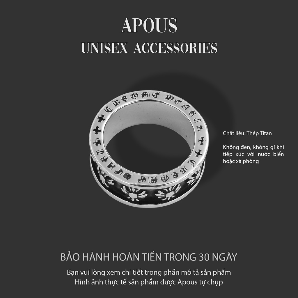 Nhẫn nam nữ Chrome Heart Style N001 - Thép Titan - Phụ kiện trang sức Unisex Apous