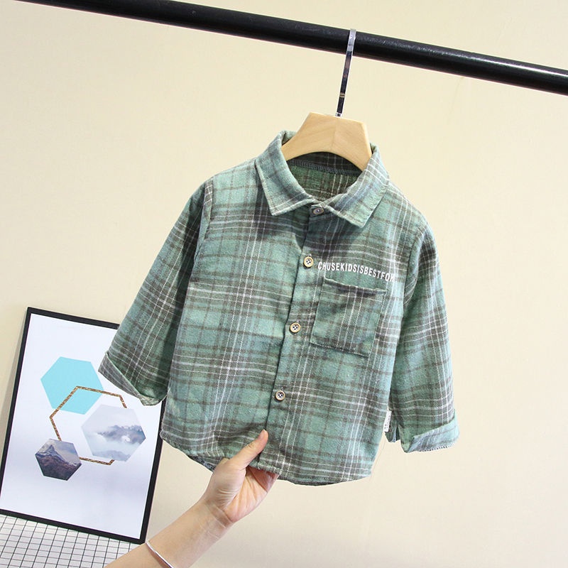 Áo Sơ Mi cotton Tay Dài Sọc Ca Rô Thời Trang Xuân Thu Cho Bé Trai