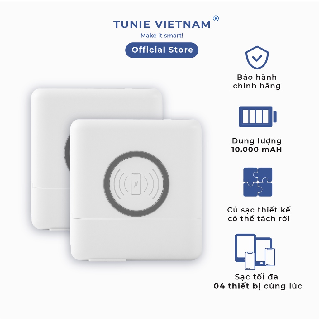 Sạc dự phòng Tunie 4in1 10000mAh hỗ trợ sạc nhanh, sạc không dây, màn LED hiển thị