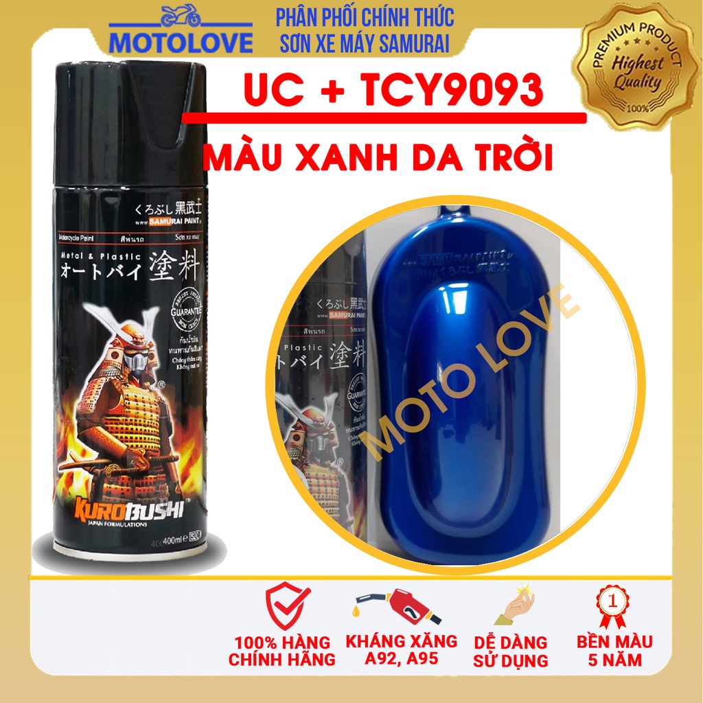 Combo sơn samurai xanh da trời UC+TCY9093  loại 2K chuẩn quy trình độ bền 5 năm gồm 2K04 - UCY9093- TCY9093 -2k01