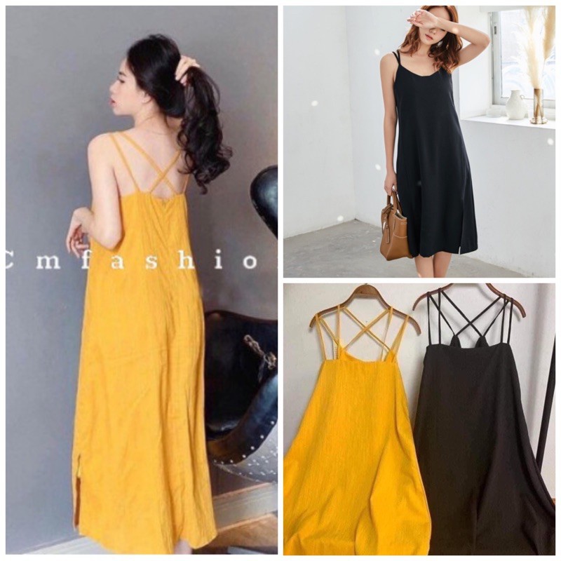⚡Giá Hủy Diệt⚡ Váy Đầm Maxi Nữ 2 Dây Đan Chéo Lưng Chất Đũi Xước Cực Mát Free Size