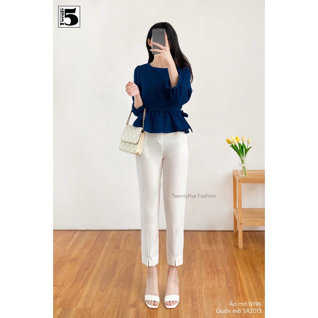 Áo sơ mi nữ tay bồng thắt dây eo hai bên chất nhung mịn Twentyfive N196