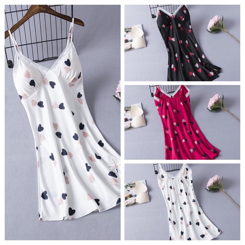 [Mã SKAMCLU7 giảm 10% tối đa 50K đơn 0Đ] Đồ ngủ đồ mặc nhà hoạ tiết tim chất lụa satin cao cấp Xavia-V51