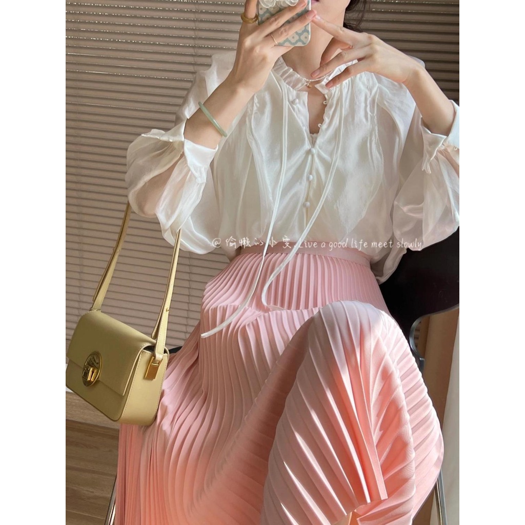 [Spot] Áo Sơ Mi Mỏng Tay Bồng Ngọt Ngào Thời Trang Hàn Quốc Sang Trọng