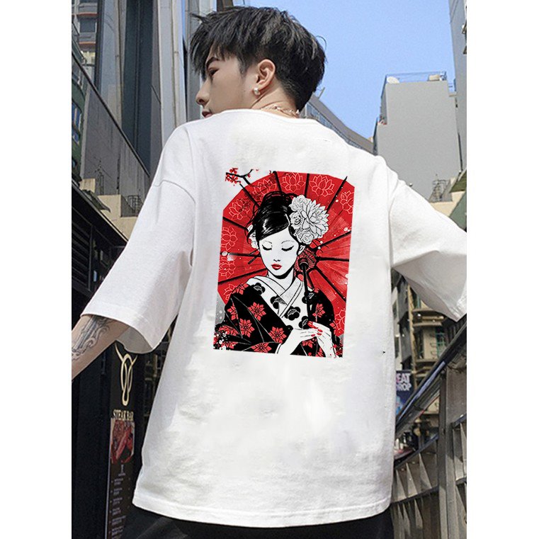 Áo phông unisex tay lỡ form rộng nam nữ họa tiết cô gái Nhật Bản vải dày mịn 2021T3177