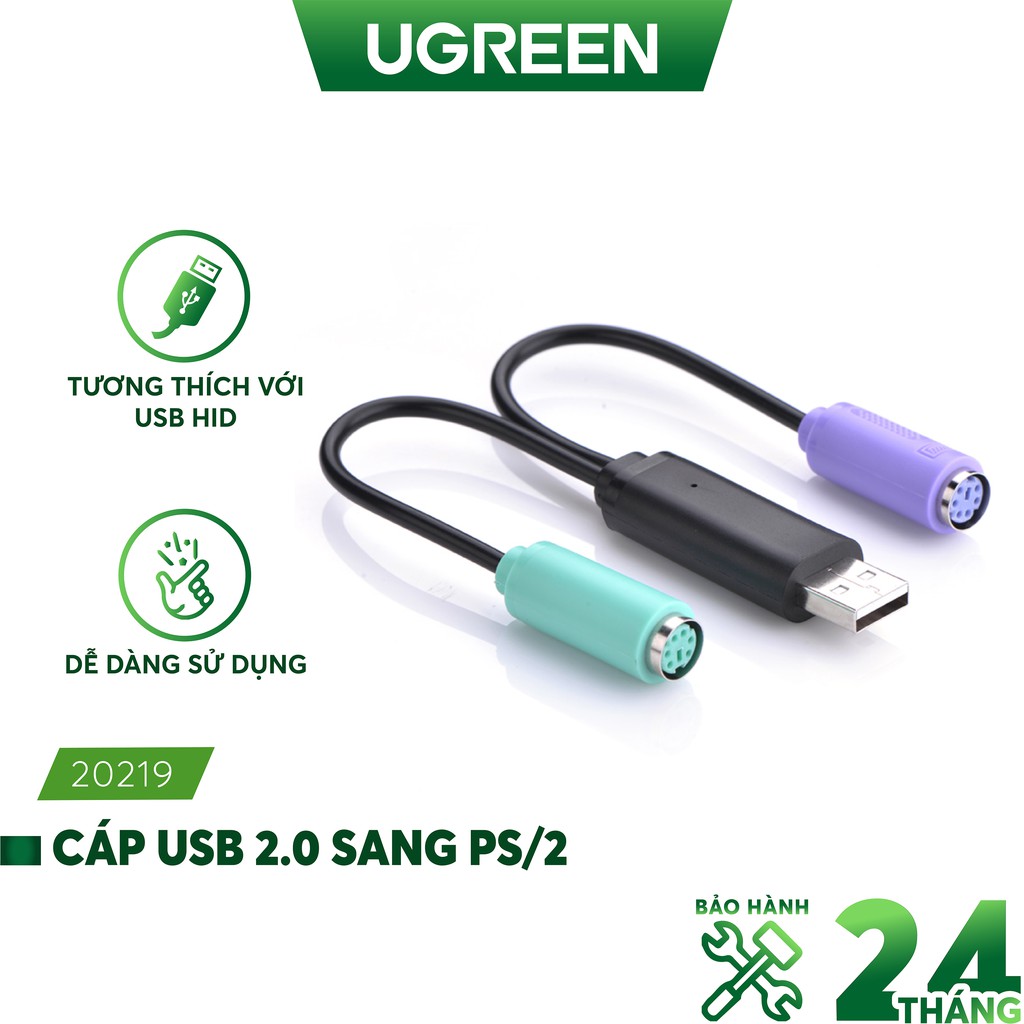 Dây cáp chuyển đổi USB sang PS/2 (chuột + bàn phím) dài 10cm UGREEN 20219