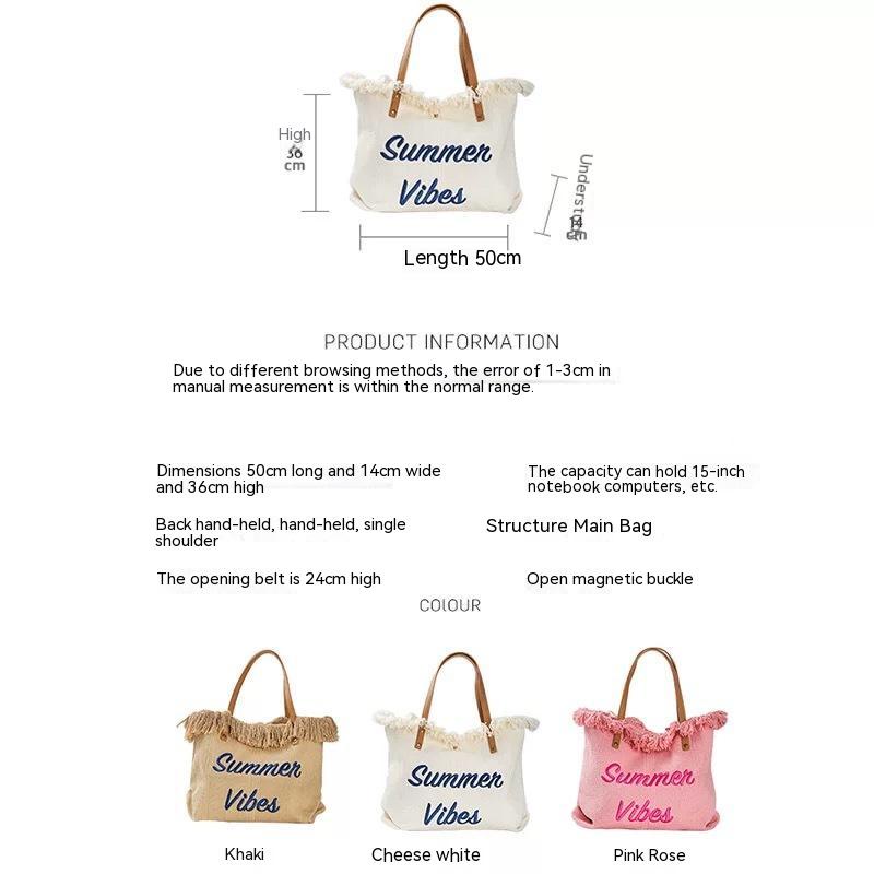 Túi Tote Đeo Vai Sức Chứa Lớn Phối Tua Rua Thời Trang Đi Biển Phong Cách Mới 2022