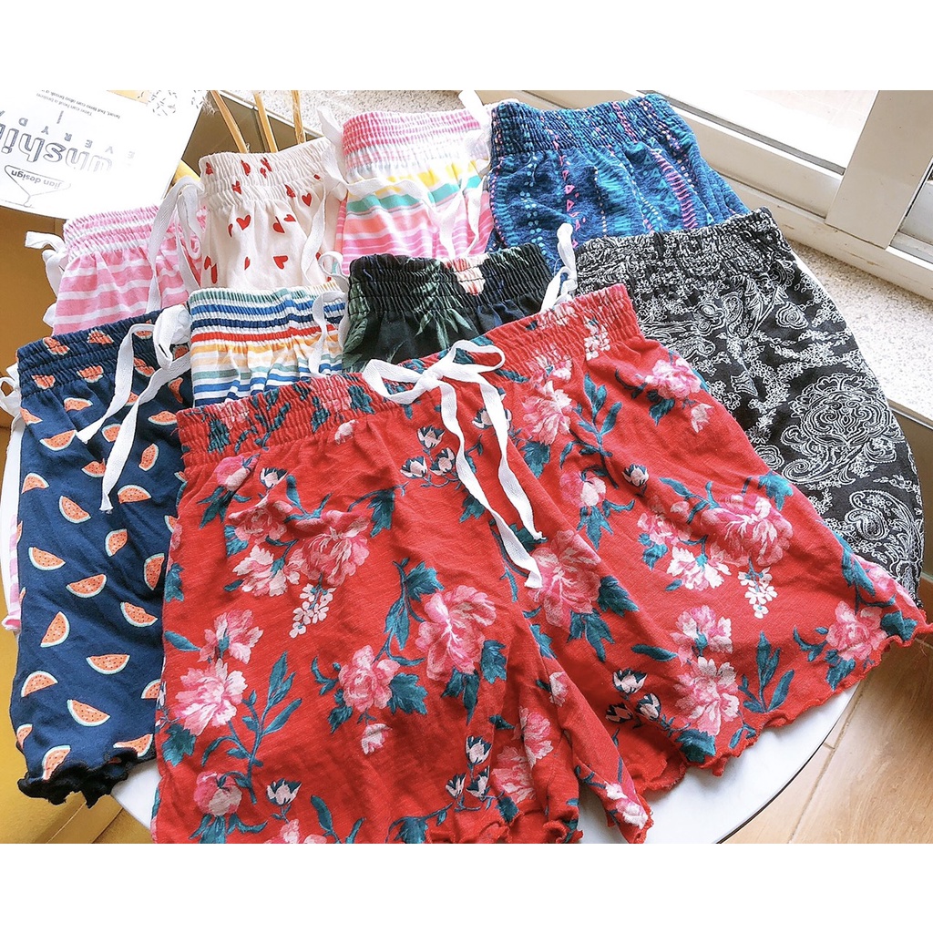 Quần short thun xòe nhiều hoạ tiết cạp chun , Quần ngủ thái lan vải cotton mịn mát co giãn 4 chiều  QK0412 | BigBuy360 - bigbuy360.vn