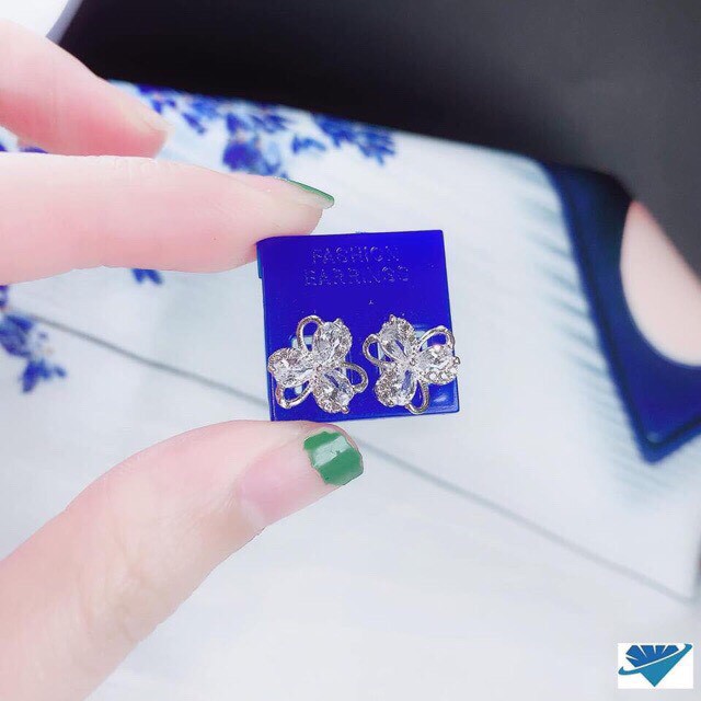 Bông tai cỏ 3 lá may mắn - LINH'S MIU SILVER - Bông tai nữ bạc ta