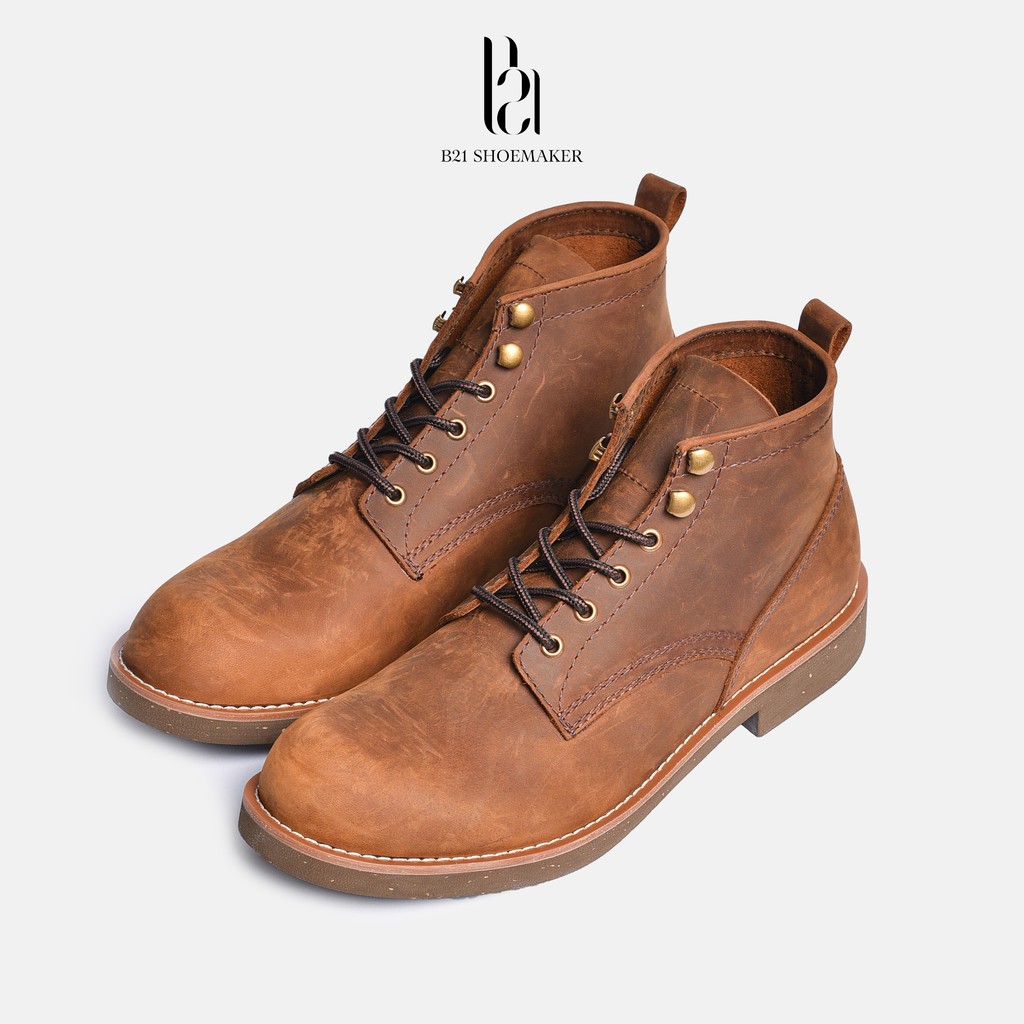 Giày Boot Nam Da Bò Cổ Lững Combat Đế CORK NITRILE Tăng Chiều Cao Phong Cách Vintage Phượt Bụi CAMPING - B21 Shoemaker