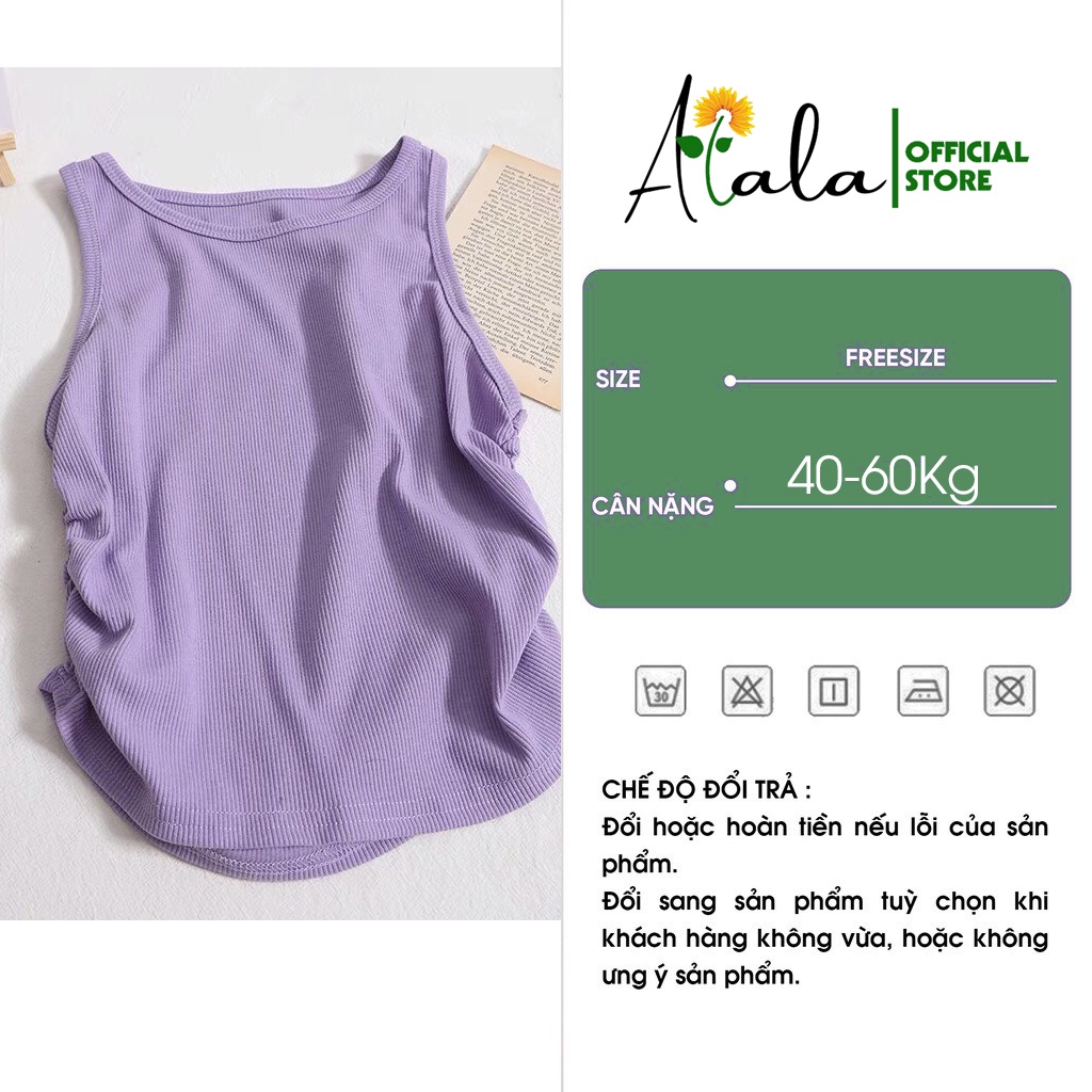 Áo croptop sát nách cổ tròn form ôm ALALA Áo ba lỗ dáng ngắn co giãn nhún điệu phong cách Hàn