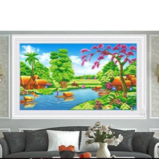 Tranh thêu chữ thập phong cảnh nông thôn 88835, 93x55cm, chưa thêu