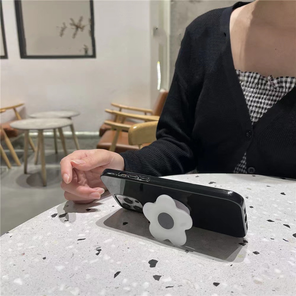 Ốp điện thoại họa tiết hoa trắng phong cách Nhật Hàn đơn giản kèm giá đỡ cho IPHONEX xr xsmax 78p 12PROMAX 11