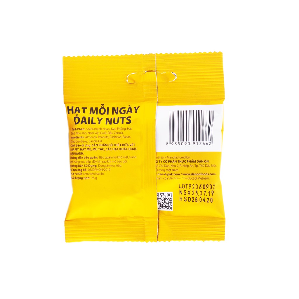 COMBO 5 TÚI HẠT DINH DƯỠNG HỖN HỢP DAILY NUT 25GR DAN D PAK ,sản phẩm là sự hòa quyện của các loại HẠT CAO CẤP