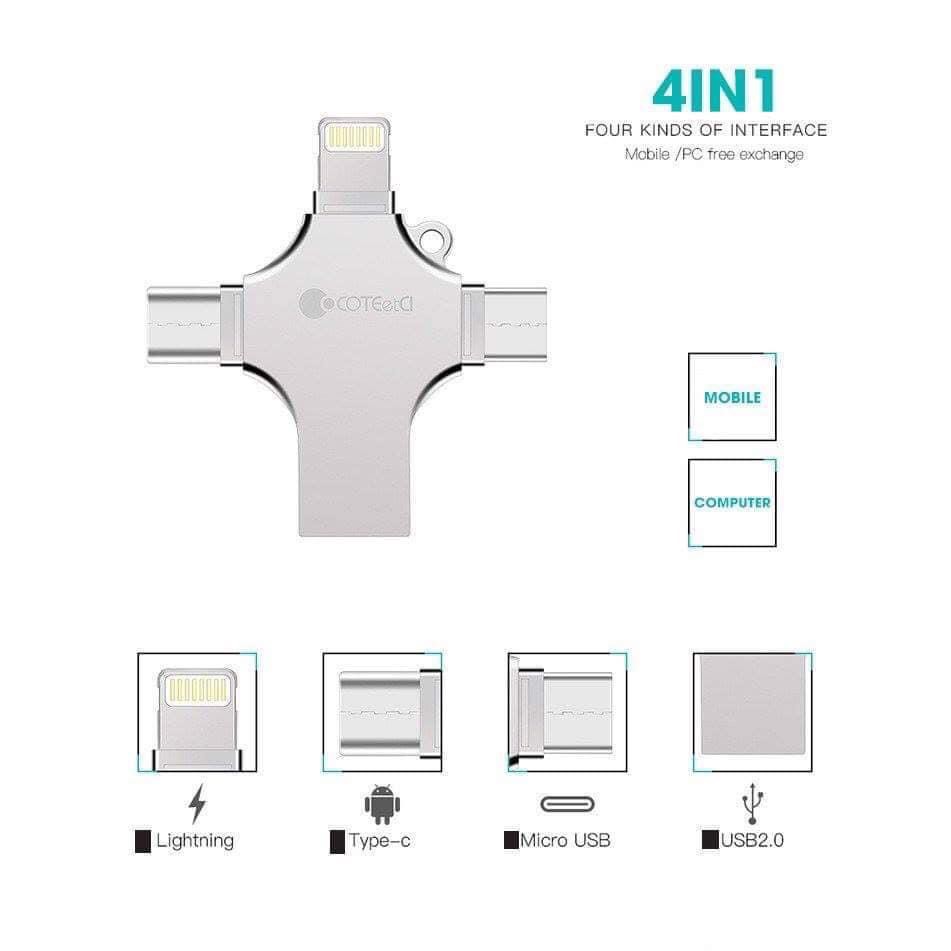 Đầu chuyển CoteetCi Memory 4 trong 1 - USB OTG copy ảnh, video , nhạc cho iPhone/ iPad, PC, các điện thoại Android...