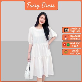 Váy Babydoll Cổ Tròn Tay Lỡ Nơ Lưng Phong Cách Hàn Quốc - Fairy Dress