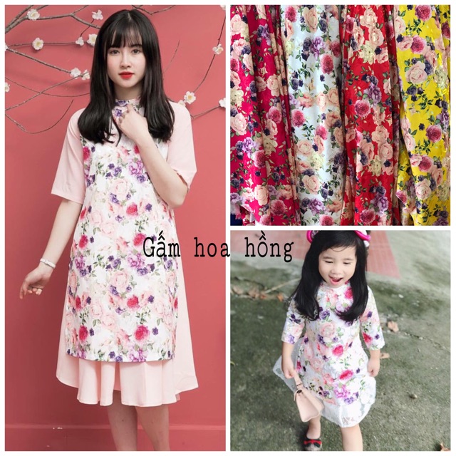 Vải gấm áo dài hoa hồng