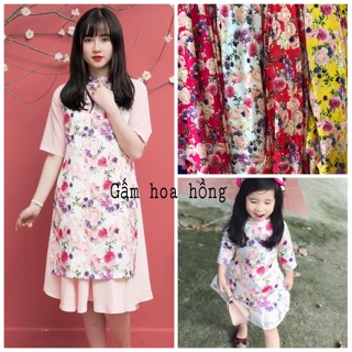 Vải gấm áo dài hoa hồng