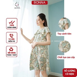 Đầm bầu mùa hè BONNA dáng suông rộng rãi, thoáng mát, chất lụa Hàn cao cấp, mềm mịn, họa tiết hoa lá xinh xắn VS039
