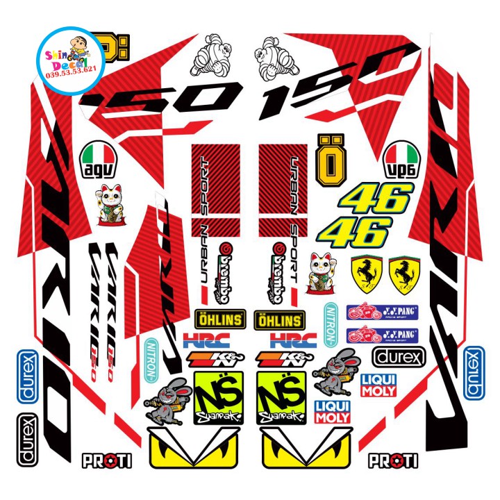 Tem xe vario 150 trắng đỏ