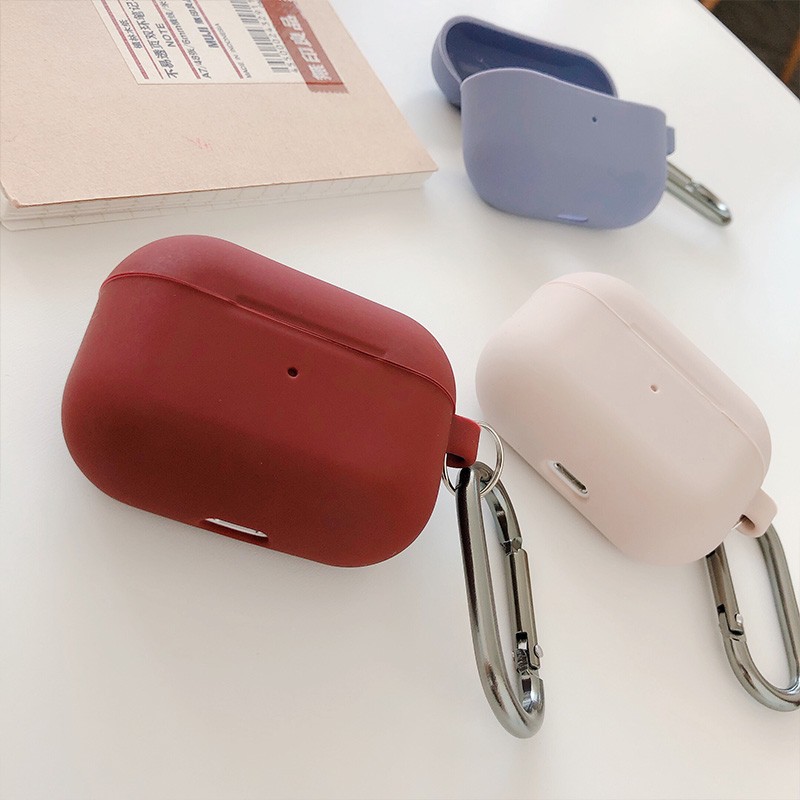 Vỏ bảo vệ hộp sạc tai nghe thích hợp cho Apple Airpods bằng silicon màu trơn
