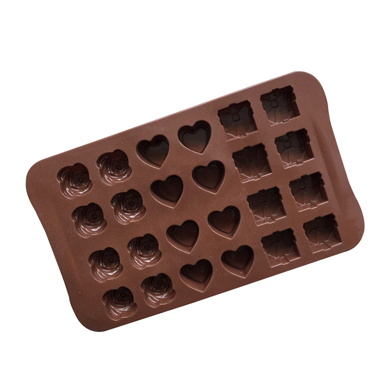 Bowknot Flower Rose Shape Kitchen Supplies Reusable 1Pcs DIY Baking Tools Food Grade Silicone 24 Cavity Cake Decoration Multi Purpose Chocolate Color