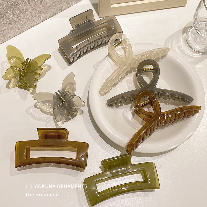 Kẹp Tóc Bướm Trong Suốt Màu Trơn Thanh Lịch Cho Nữ