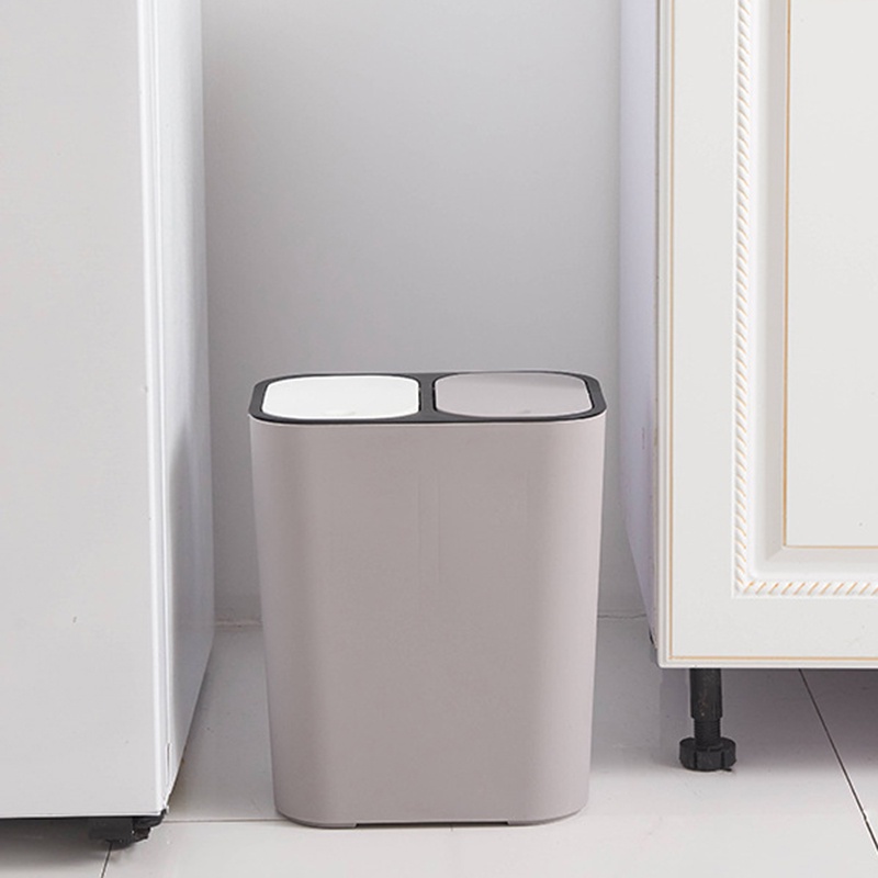 Thùng Rác Tái Chế 12 Lít Hình Chữ Nhật Bằng Nhựa Màu Xám Có Nút Nhấn