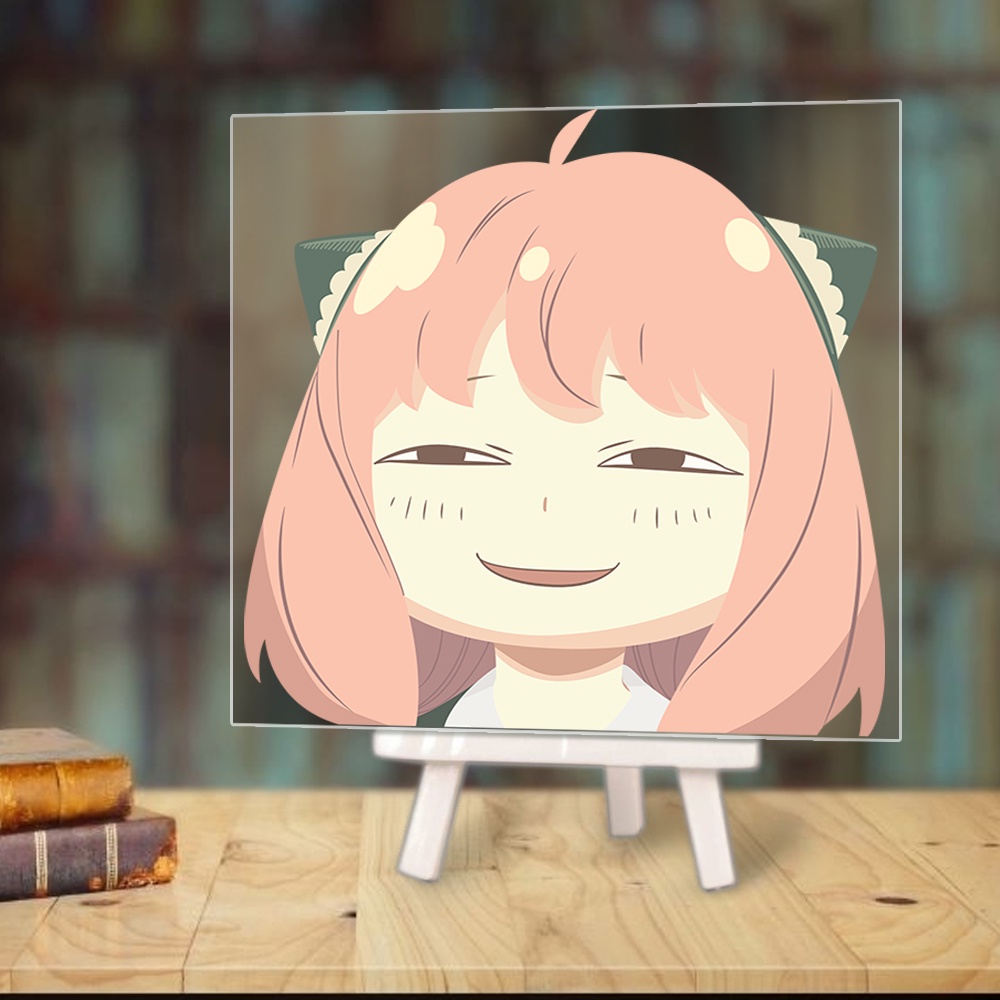 Tranh kính SPY X FAMILY in hình GIA ĐÌNH ĐIỆP VIÊN anime chibi acrylic mica trong trưng bày trang trí góc học tập giá gỗ