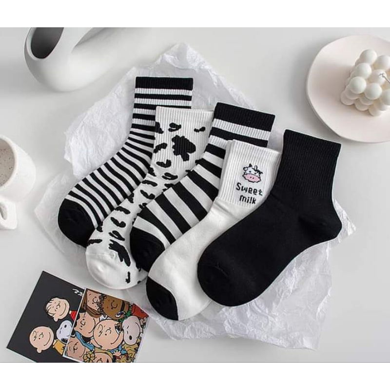Set 5 đôi TẤT BÒ SỮA cao cổ phong cách Hàn quốc cho nam, nữ