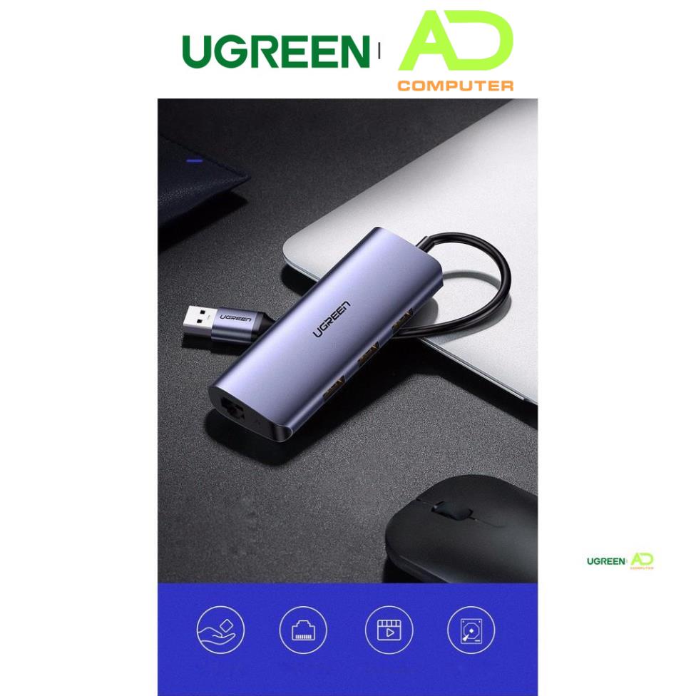 Bộ chia USB 3.0 ra 3 cổng USB 3.0 + Lan Gigabit 1000Mbps Ugreen 60719