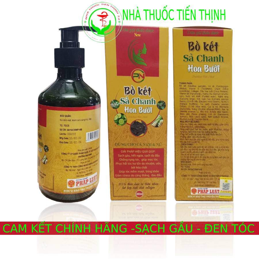 Dầu Gội Bồ Kết Sả Chanh Hoa Bưởi sạch gàu đen tóc hàng chính hãng công ty - chai 300ml