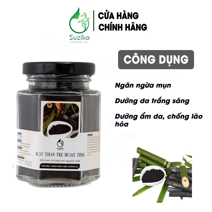 Bột Than Tre hữu cơ SUZIKO nguyên chất 140G | Đắp mặt nạ ngừa mụn, dưỡng da trắng da, chống lão hóa hiệu quả