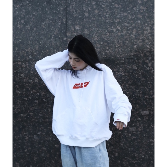 Áo hoodie local brand box logo THE FIT white, áo nỉ chân cua 100% cotton đứng form, dày dặn 100% cotton
