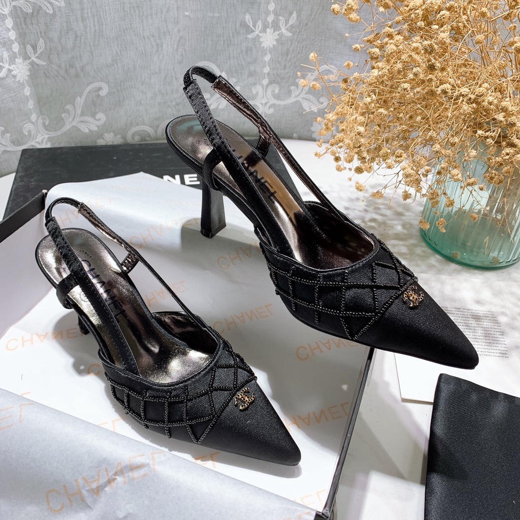 CHANEL Giày Cao Gót 8cm Mũi Nhọn Đính Hạt Thời Trang Hàn Quốc 2022 Cho Nữ